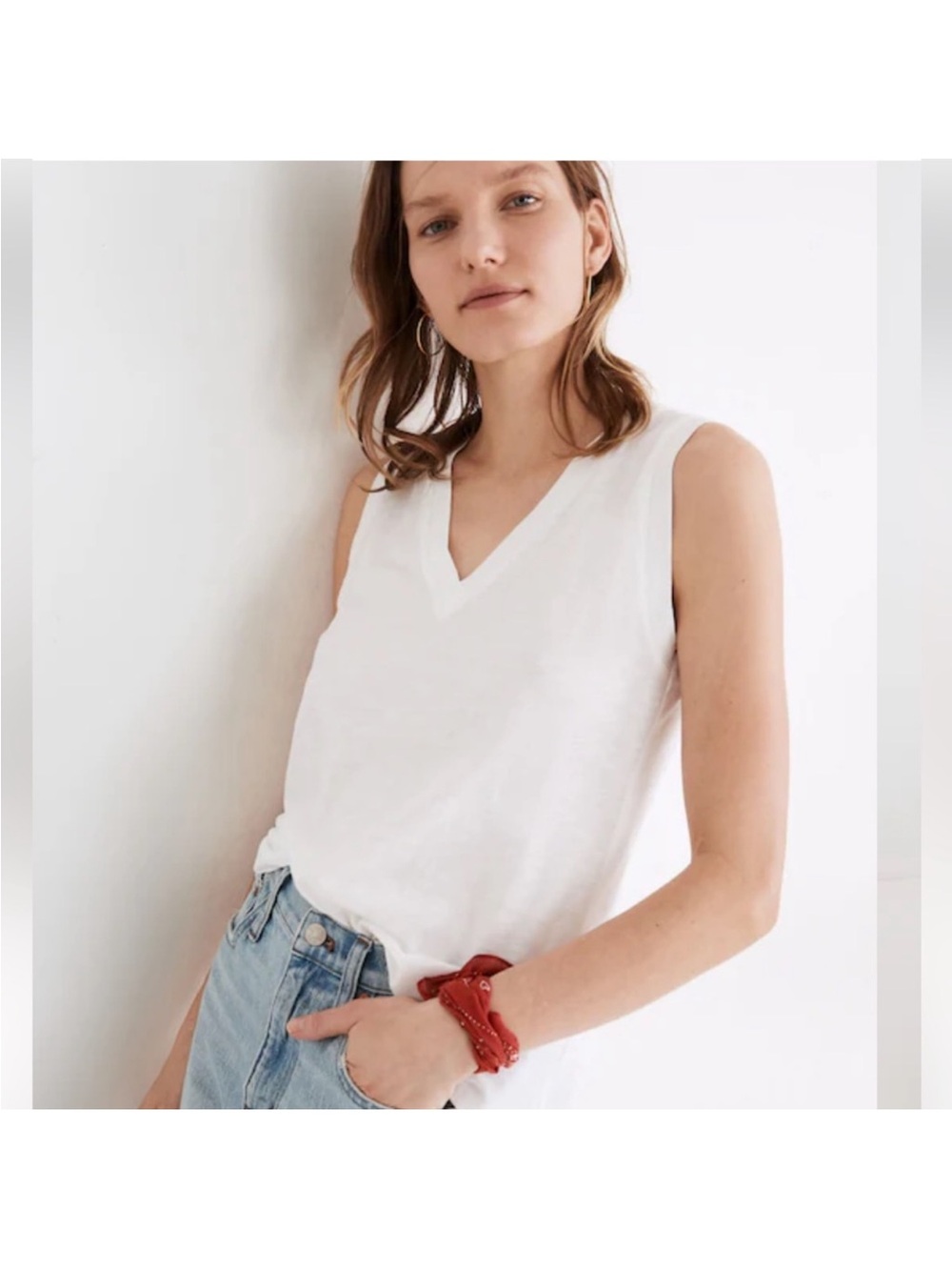 NWT Madewell White V-Neck Sleeveless Tank Top